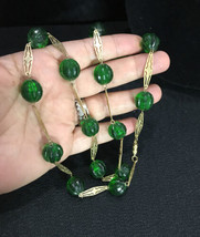 Art Deco Plastic Carved Green Beads Necklace 26” - £97.63 GBP