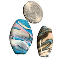 Set of 2 Handcrafted Swirled Oval Art Lampwork Glass Beads - $17.87