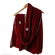 Maroon Velvet Silver Embroidered Dupatta For Women Traditional Indian Girls Wear - £22.05 GBP