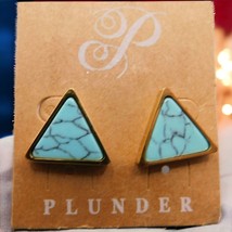 Simulated Turquoise Plunder Earrings Small Pierced Triangle Shaped Gold ... - £7.90 GBP