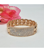 Designer Lisa Freede Rose Gold Tone Crystal Pave Stretch Cuff Bracelet - £27.61 GBP