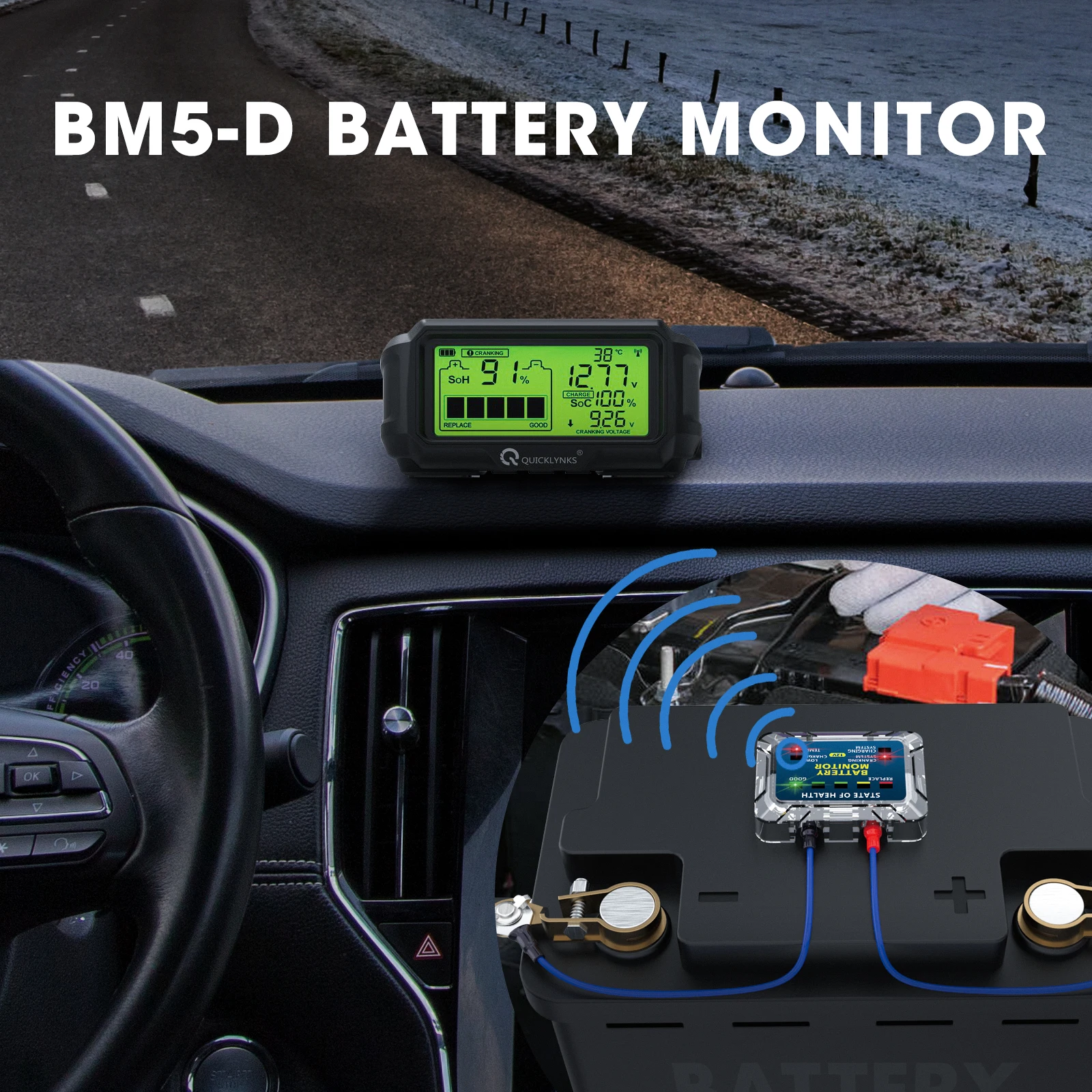 2023 QUICKLYNKS  BM5-D 12V LED Battery Tester Monitor HUD Professional B... - €101,89 EUR