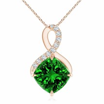 ANGARA Lab-Grown Emerald Infinity Pendant with Diamonds in 14K Gold (9mm,3 Ct) - £1,719.15 GBP