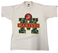 Vintage US USMC Marines Tan Single Stitch Thin USA Fruit of the Loom T S... - £19.65 GBP