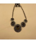 NWT Necklace &amp; Earrings Antique Silver Tone with Gray Color Stone - £11.68 GBP