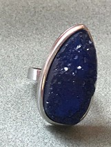 Estate Large Navy Blue Faux Geode in SIlvertone Frame Ring Size 8 – top of ring  - £13.33 GBP