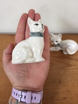 Vtg Occupied Japan White Lusterware Ceramic Porcelain Cat Kitty Kitten Figurines - £23.96 GBP