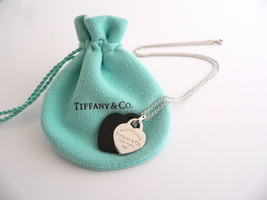 Tiffany &amp; Co Return to Silver Black Onyx Double Heart Necklace Pendant Gift Love - £352.40 GBP