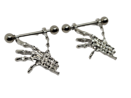 Skeleton Hand Nipple Bars 14g (1.6mm) Surgical Steel Gothic Hand Body Piercing - £11.01 GBP
