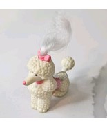 Vintage 2&quot; Dollhouse Dog Figure Poodle White And Pink Bow Plastic Unbran... - $19.16 CAD