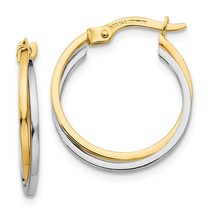 14K Gold Two Tone Polished Hollow Hoop Earrings Jewerly - £97.73 GBP