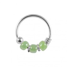 8 mm Green Beaded Spring Coil 925 Silver Metal Ball Nose Hoop Ring 22 Gauge - £23.70 GBP