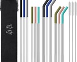 12-Pcs Reusable Metal Straws With Silicone Tips, Stainless Steel Drinkin... - $14.99