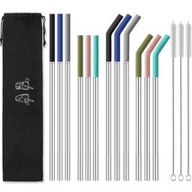 12-Pcs Reusable Metal Straws With Silicone Tips, Stainless Steel Drinkin... - £11.79 GBP
