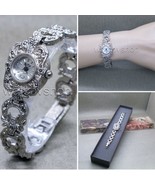 Silver Plated Wrist Watch for Women Marcasites Stones Vintage Bracelet W... - $26.99