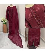 Pakistani Maroon Fancy Chiffon Dress with embroidery &amp; Squins work,L - $128.70