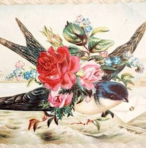 C1890s Victorian Trade Card Beautiful Swift Bird Flower Messenger Emboss... - $24.99