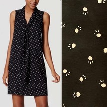 LOFT Black/Cream Paw Print Neck Tie Mini Dress Size XS Cat Dog Office Work - £22.08 GBP