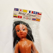 Girl Hispanic Doll Body Black Hair 13.5&quot; Fibre Craft World Friends 1988 ... - £18.08 GBP