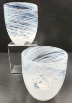 2 Artland White Swirl Stemless Wine Glasses Set Elegant Clear Low Ball Decorated - £31.21 GBP