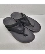 FitFlop Sandals Women&#39;s 5 Black Leather Fleur Floral Slip On Comfort Tho... - $449.91 MXN