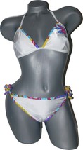 NWT GOTTEX bikini 12 swimsuit white bright flower sassy sheen Israel 2PC - £30.37 GBP