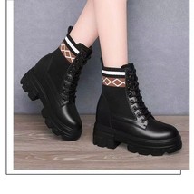 Ankle Boots For Women Winter Motorcycle Boots 9cm Wedges Heel High Platform Leat - £27.54 GBP