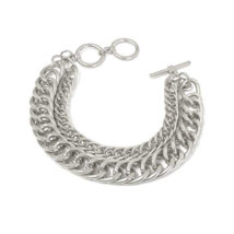 Double Chain Thick Link Bracelet Silver Alloy - £10.41 GBP