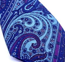 RICHEL Tie Gorgeous Fabric Pure Silk Blue Purple Paisley Handmade Spain ... - $74.65