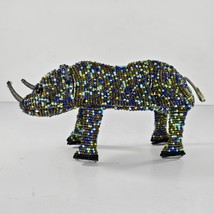 Beaded Rhinoceros Figurine Wire Colorful Blue Green Decorative - $28.04