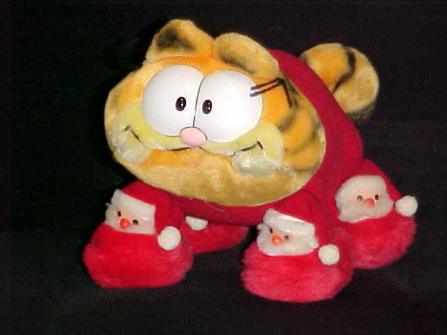 13" Christmas Garfield Plush Toy With Santa Bell Slippers By Dakin 1978 Adorable - $59.39