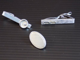 3 Vintage SWANK TIE CLASP CLIP Silver Minimalist Basic Design Bar &amp; Oval... - $9.89