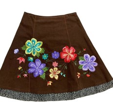 Basil &amp; Maude Skirt Fine Corduroy Floral Sequins Beads Embroidery sz 8 - $40.83