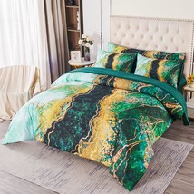 Green Marble Pattern Bedding Sets Queen Size Watercolor Tie Dye Quilt Se... - $96.89