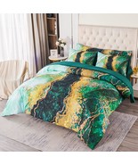 Green Marble Pattern Bedding Sets Queen Size Watercolor Tie Dye Quilt Se... - £79.87 GBP