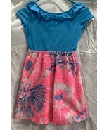 Lilly Pulitzer Brit Dress Girl L Blue Pink Floral Ruffle Never Been Bett... - $357.88 MXN