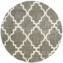 8 Grey Round Geometric Power Loom Stain Resistant Area Rug - €409,13 EUR
