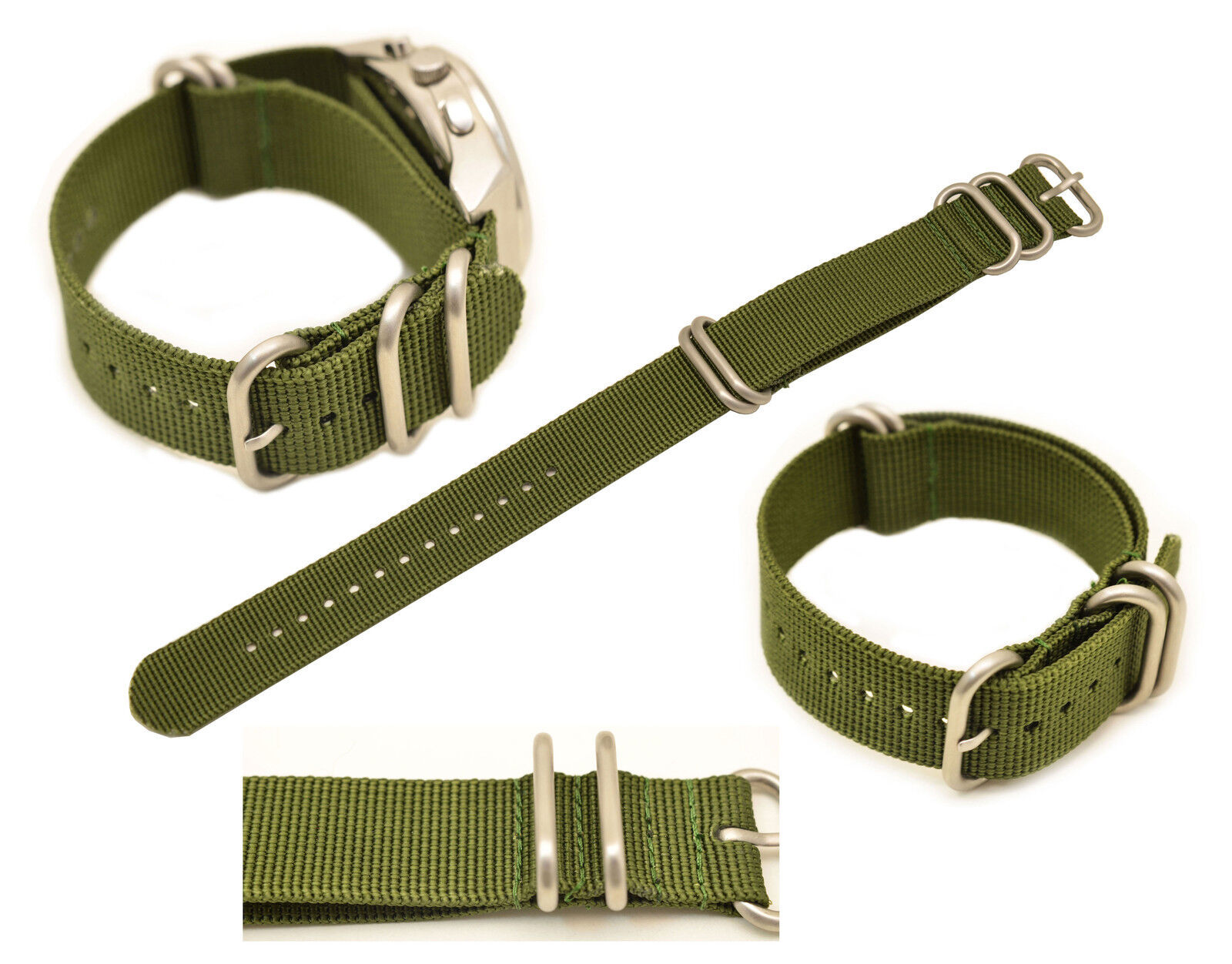 Primary image for 20mm  watch band  FITS Luminox watches GREEN Nylon Woven 4 Rings WITH STITCHES 