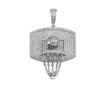 Sterling Silver 925 Rhodium Plated CZ Basketball Hoop Hip Hop Pendant - £47.14 GBP