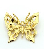 DESIGNER vintage open-work butterfly pin pendant - signed gold-tone pear... - £23.59 GBP