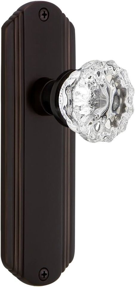 Bronze Deco Plate Single Dummy Crystal Glass Door Knob Handle - Nostalgi... - $85.00