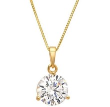 1CT Round Real Moissanite 3-Prong Solitaire Pendant Chain 14k Yellow Gol... - £105.93 GBP