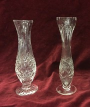 Set of Two (2) Vintage Crystal Vases Heavy Cut Glass Flower Vase Pair - $118.79