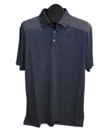 PGA Tour Golf Polo Shirt Men M Navy Blue White Striped - £15.79 GBP