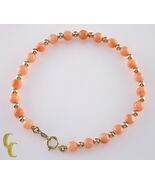 14k Oro Giallo Perlina E Rotondo Corallo Bracciale W/ Gancetto a Levetta... - $735.90 CAD