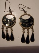 Vintage Earrings Dangle Black And Abalone VTG  - $24.98