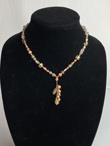 Women Necklace Gold Tone Metal Coral Artisan Glass Beads 17&quot; Fashion Jewelry - £13.16 GBP
