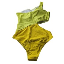 Yellow One Shoulder Swimsuit Block Colors Cutout Side Womens Large Neon ... - $17.60