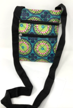 Teal, Navy, Pink Floral Print Quilted Crossbody Rectangular 6"Wx 8"Hx.5"D - $12.34