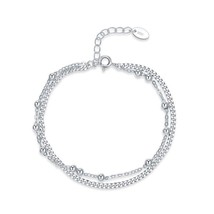 925 Sterling Silver Beaded Ball Cuban Curb Chain Wedding Birthday Bracelet 6&quot;-7&quot; - £61.74 GBP